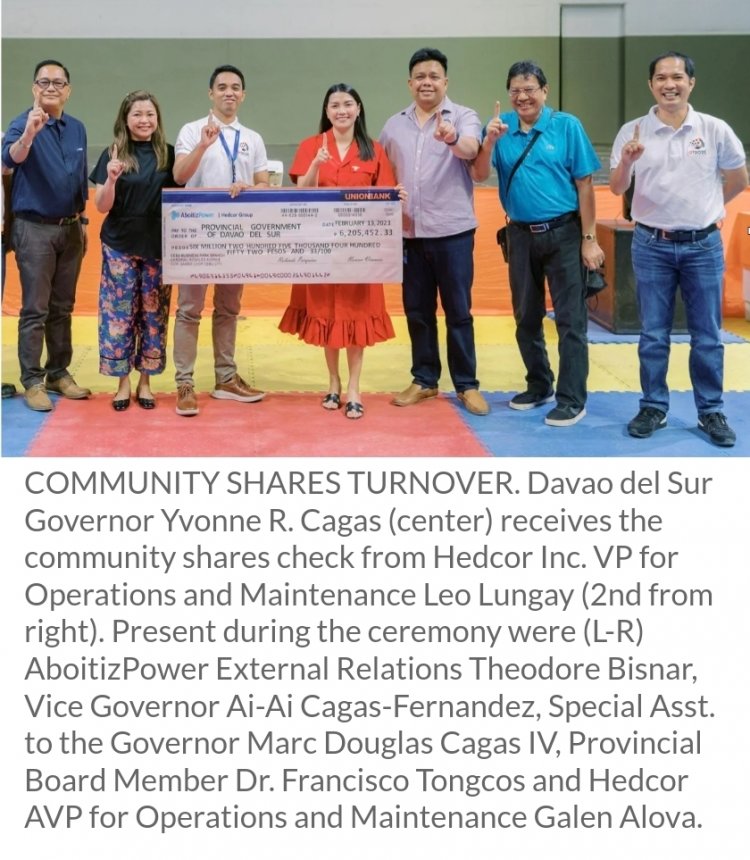 Province of Davao del Sur receives over P21.5M community shares from Hedcor
